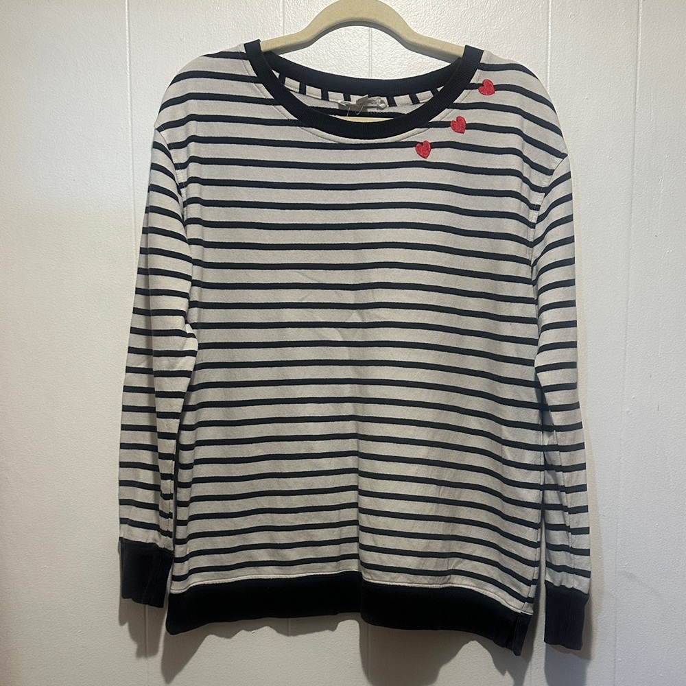 Jane and Delancey striped sweatshirt with embroidered hearts size M